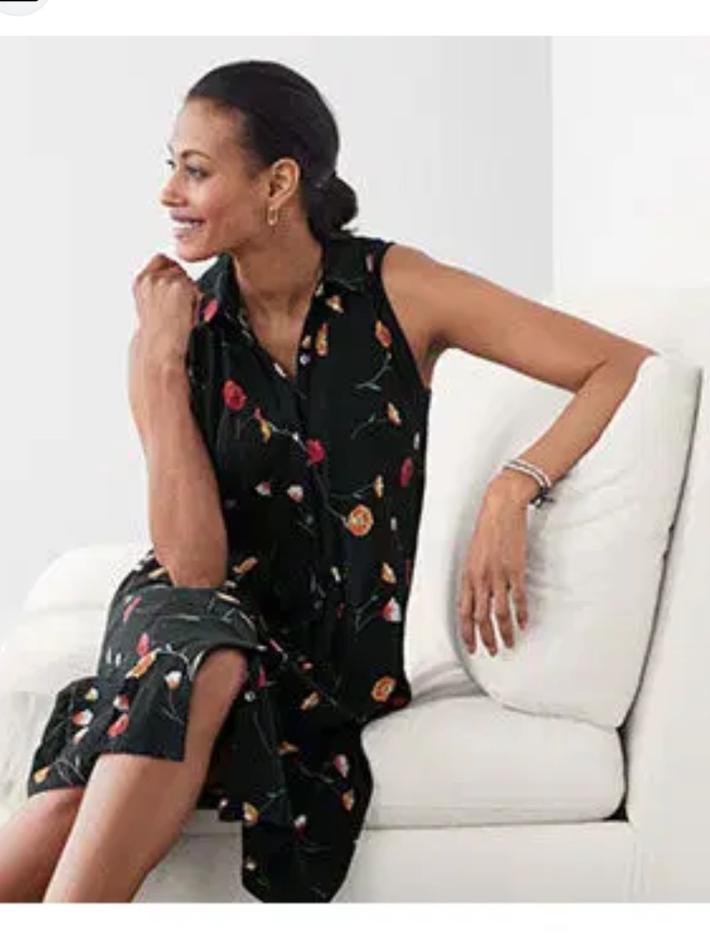 J. Jill Black Sleeveless Floral Midi Dress